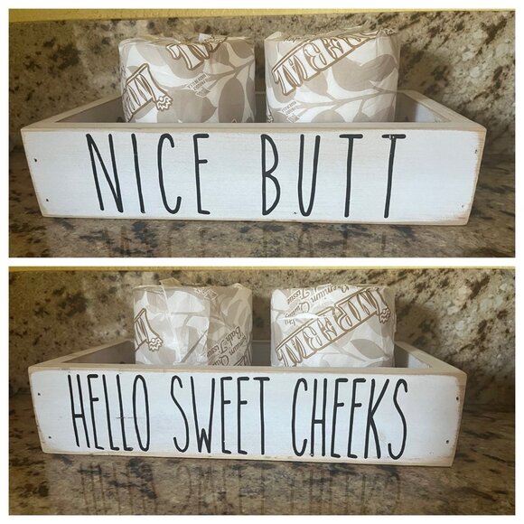 Unbranded Other - Wood Toilet Paper Holder Hello Sweet Cheeks & Nice Butt Bathroom Decor Tray Box